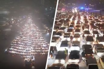 ВИДЕО: в Красноярске водители составили «ель» из 465 автомобилей